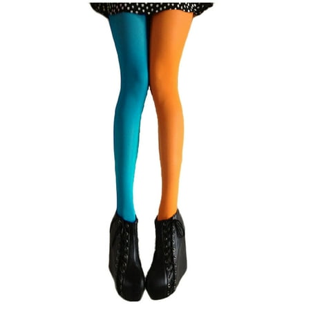 

HOMEMAXS Fashion Double Color AB Splice Left Right Stockings - Free Size (Orange and Blue)