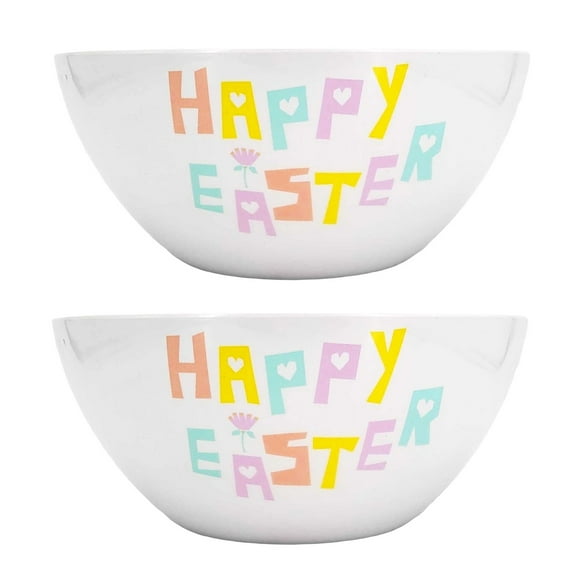 Easter Serving Mixing Bowls 10 inch Set of 2 Happy Easter White Melamine Pastel Colors Centerpiece