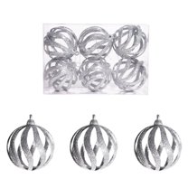 AYktou 6 Pcs Christmas Ornaments Balls, 2.3 Inch Wavy Grain Hollow Sphere Hanging Pendant Glittering Christmas Tree Decoration Set Christmas Balls Ornaments for Living Room Party Decor, Silvery