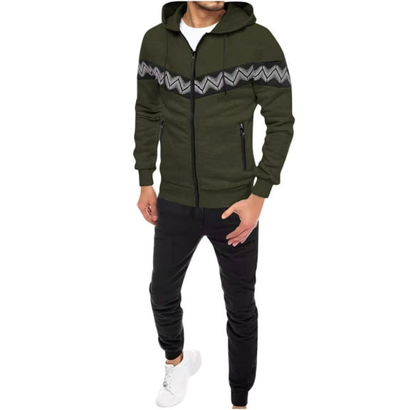 Wdfiry Men Track Suits 2 Pieces Set Full Zip Sweatsuit Men Hooded Tracksuit Athletic Sports Set