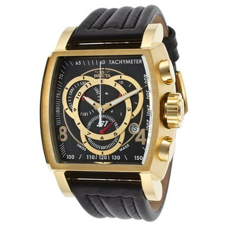 Invicta Men's S1 Rally Chrono 100m Gold Tone S. Steel Black Leather Watch 20242