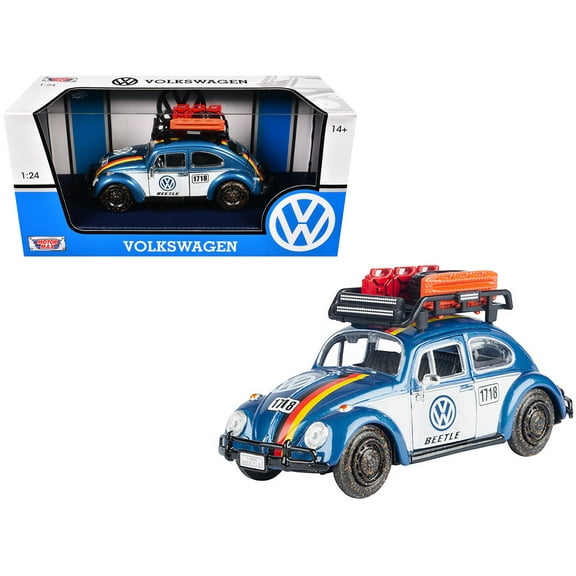 1966 Volkswagen Beetle Off Road #1718 Blue Met and White w/German Flag Stripes and  Accessories 1/24 Diecast Model by Motormax