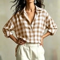 thumbnail image 5 of hoksml Women's Gingham Plaid Button Down Shirt, Drop Shoulder Oversized Blouse with Lapel Collar, Rolled Cuffs and Relaxed Fit, 5 of 9