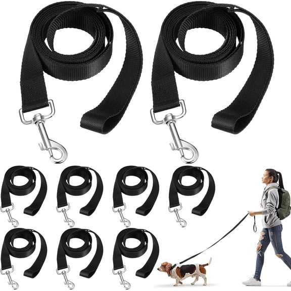 6 Ft Nylon Dog Leash Black For Small and Medium Dogs, Bulk 9 Pack