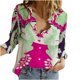 thumbnail image 2 of ICHUANYI Clearance Fashion Women's Loose Buttons Printing Lapel Long Sleeves T- Blouse Tops(Hot Pink, L) ICHUANYI WER2023080900248, 2 of 5