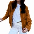 thumbnail image 3 of Women'S Faux Suede Jacket Spring and Autumn Long Sleeves Y2K Outerwear Coat with Pockets Khaki M, 3 of 7