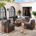 thumbnail image 3 of Poteban 7 Pieces Outdoor Sectional Sofa Set , PE Wicker Rattan Slanted Back Outdoor Conversation with Cushions and Glass Coffee Table for Backyard Garden, Dark Gray, 3 of 11