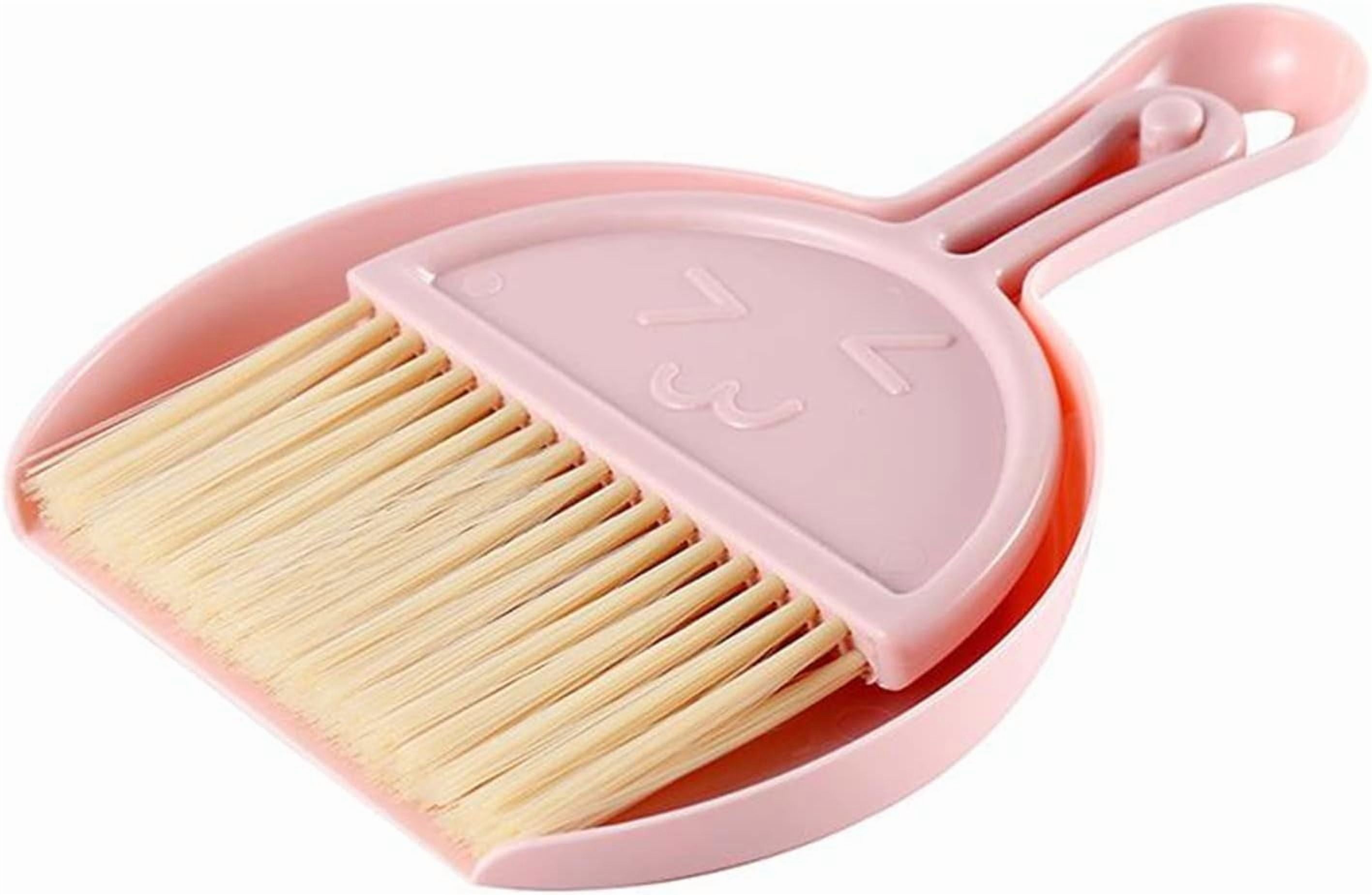 Small Broom and Dustpan Set for Home, Mini Clean Brush with Dust Pans Cute Hand Pan Hanger Hole, Cleaning Desktop Computer Table Keyboard (pink-1pc) pink-1pc