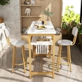 thumbnail image 3 of Lamerge Furniture Kitchen Bar Height Table and Chairs for 2, 5-Tier Compact Dining Room Table, White Faux Marble Top and 2 PU Leather Upholstered Seat Black Frame, Modern Dining Set for Home & Office, 3 of 16