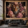 thumbnail image 6 of Floral Garden Portrait with Tiger'S Head Facing Directly, Mystical Fantasy for Space Lovers, Galaxy Room Decor, Valentine'S Day Gift, Tapestry Wall Hanging for Bedroom and Dorm, 6 of 7