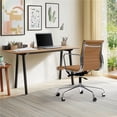 thumbnail image 3 of Cottinch Ribbed Genuine Leather Office Chair, Mid Back Executive Conference Chair Adjustable Ergonomic Computer Chair Light Brown 1PC, 3 of 11