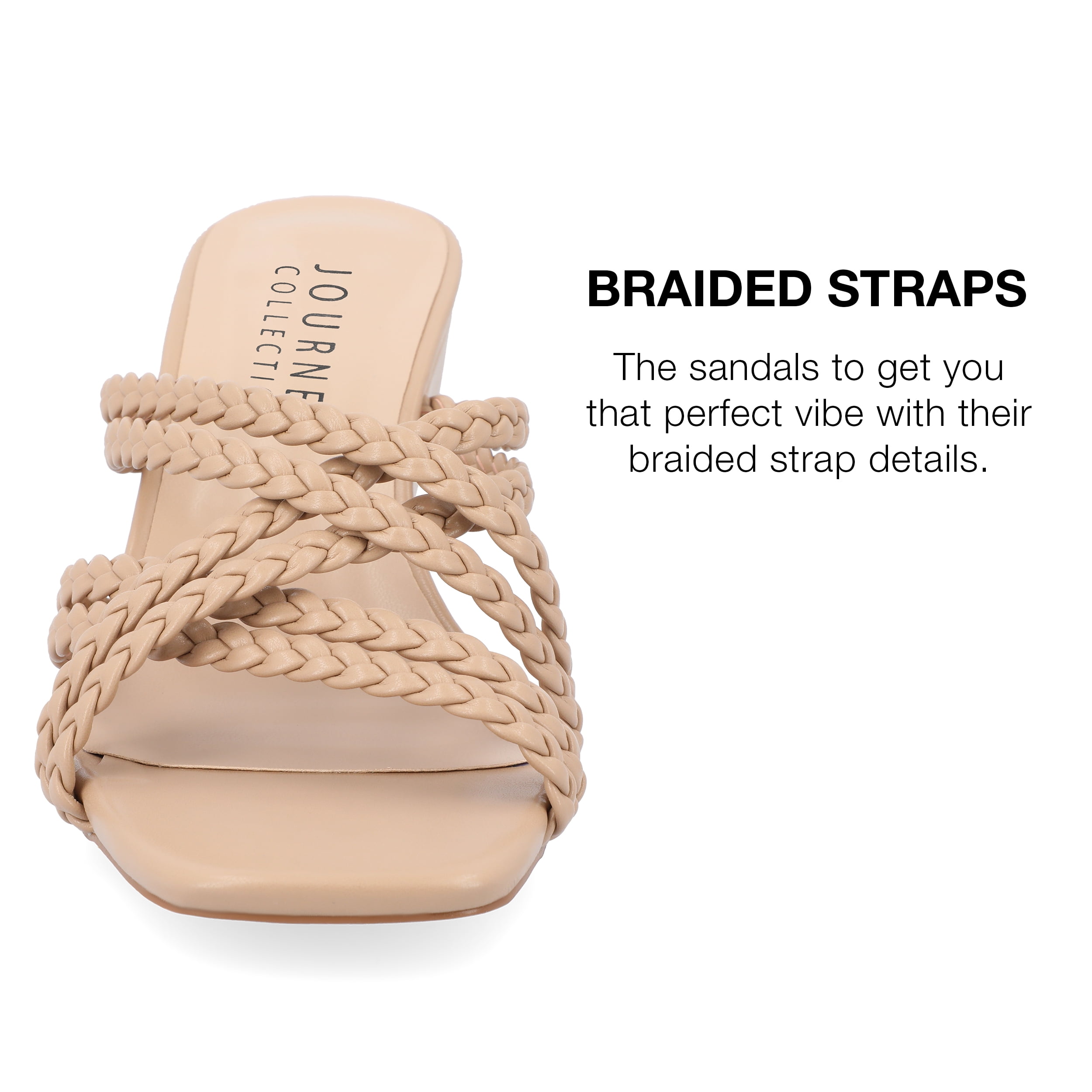 Journee Collection Womens Baylen Braided Strap Slip On Wedge Sandals