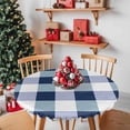 thumbnail image 2 of Round Tablecloth Navy Blue White Plaid Elastic Edge Fitted Checkerd Pattern Plastic Table Cover,Waterproof Oil Proof for Dinner,Outdoor, Picnic, 55"- 60" DIA Tables, 2 of 9