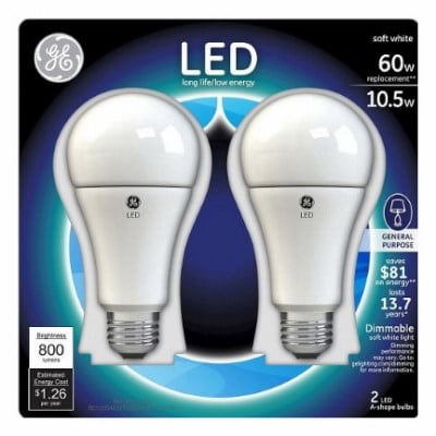 General Electric 2pk 40W Reveal A15 CF Clear LED Light Bulb White