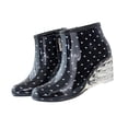 thumbnail image 2 of POROPL Womans Rain Boots Mid Calf Fashion Rubber High Heel Wedge Side Zip Up Buckle Shoes,Size 6, 2 of 6