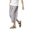 thumbnail image 3 of UKAP Mens Elastic Waist Casual Lounge Pajama Jogger Yoga Beach Pants Cotton Linen 3/4 Baggy Capri Trousers, 3 of 4