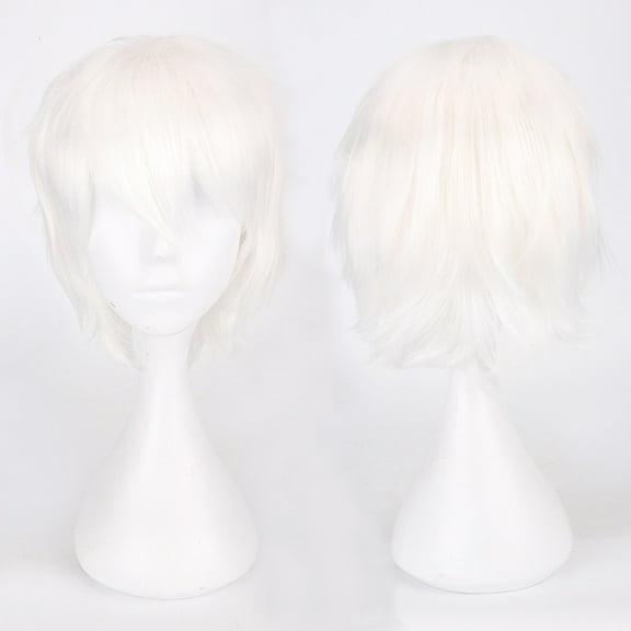 Women’s Synthetic Cosplay Wig, Short Straight Anime Wig - White Color, Full Head Coverage, Halloween Cosplay Costume Wig, Christmas Party Anime Wig, Thanksgiving Theme Event Wig, Soft Realistic Text