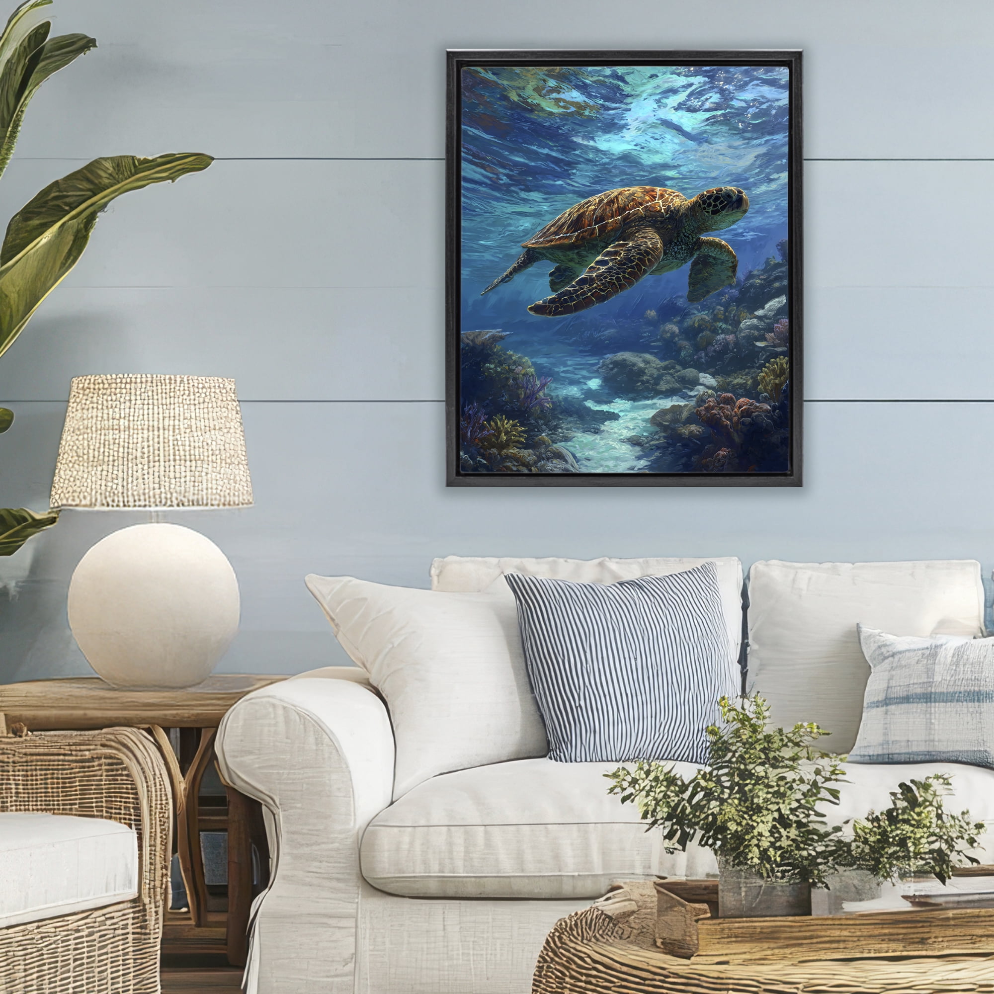 Stupell Industries Oceanic Adventurer Tortoise Black Framed Floater Canvas Wall Art, design by Franklyn Gregory
