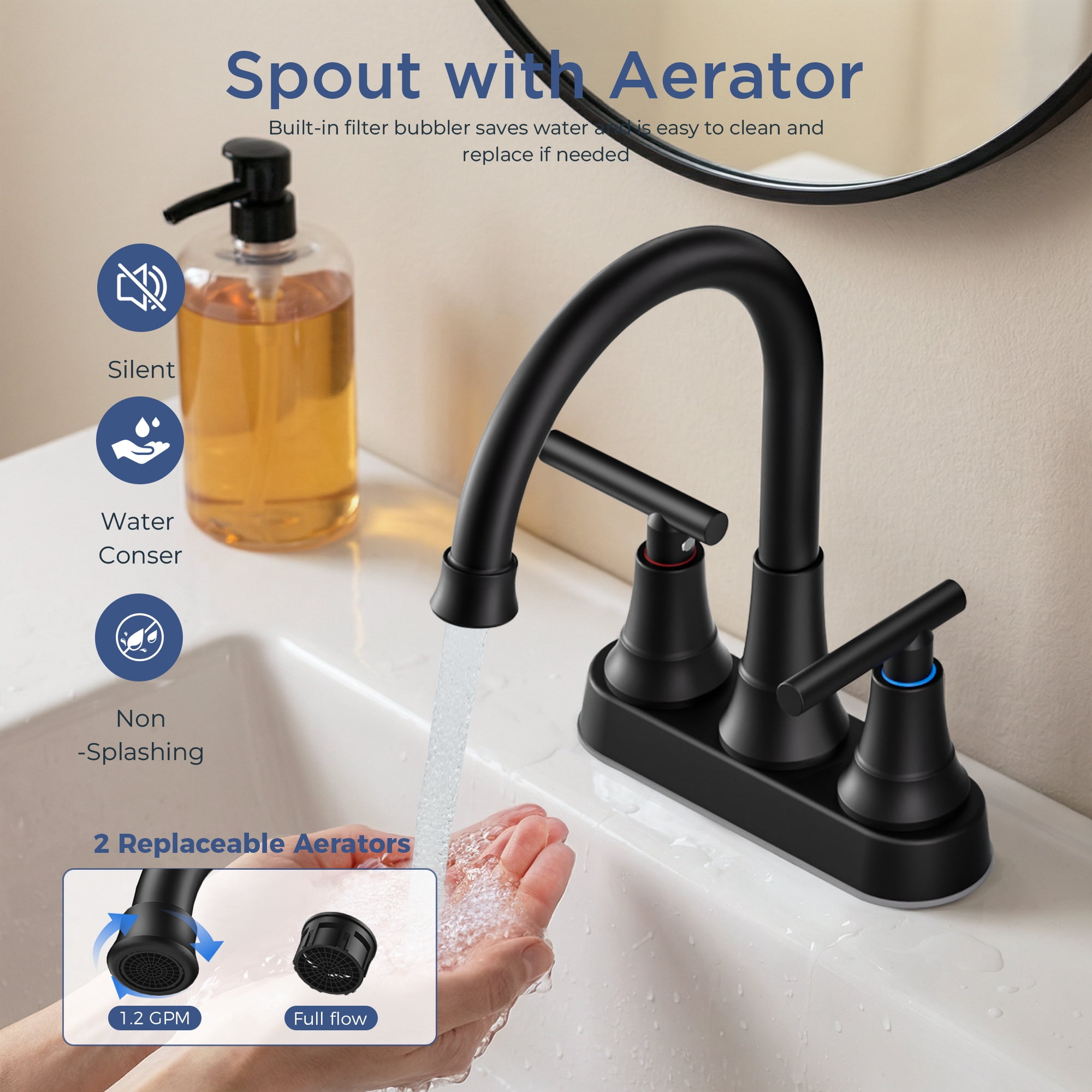 TVOFEK 4 inch Centerset Bathroom Faucet 2 or 3 Hole with Pop up Drain and cUPC Hose, 2-Handle Matte Black Vanity Faucets for Restroom RV Bar