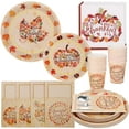 thumbnail image 2 of EastVita 120PCs Set Paper Plates and Napkins Cup Disposable Dinnerware Set for 24 guests Party Supplies happy thanksgiving Autumn Tableware Set in Elegant Gold Foil Fall Design, 2 of 9