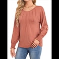 thumbnail image 3 of Camisas de Larga para Mujer, Blusas Plisadas Informales de Negocios con Puños Fruncidos. Color Naranja XL, 3 of 10