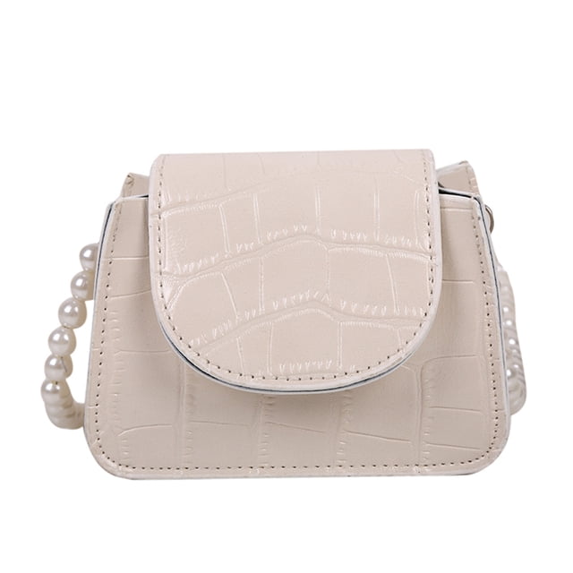 Sywqhk Bolso De Hombro Con Diseño De Cocodrilo De Pu Para Mujer Vintage, Bolso Con Cadena De Perlas (Blanco) Sywqhk Para estrenar