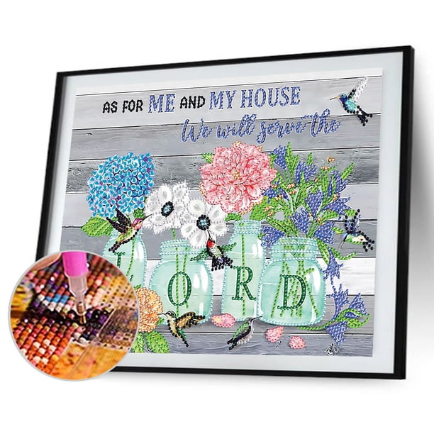 Cuadros Decorativos Taladro parcial de forma especial de letra de flor DIY de pintura de diamante 5D (KA349) Wdftyju embutido en tela