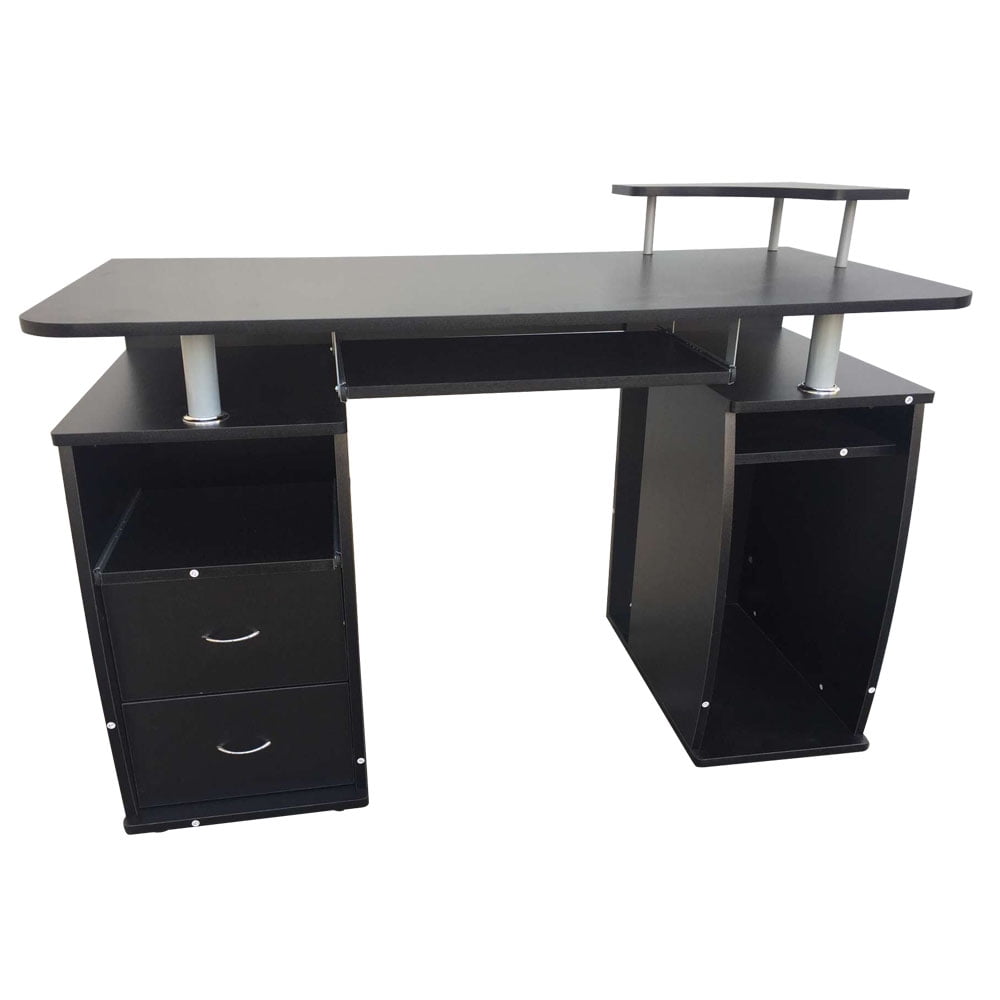 Kepooman Integrated Melamine Board Computer Desk with Drawers, Black Kepooman Integrated Melamine Board Computer Desk with Drawers, Black