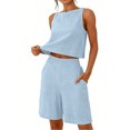 thumbnail image 2 of Costeam Womens 2 Piece Sleeveless Top and Loose Pocket Pants Set Solid Color Soft Stretch Fabric High Waist Casual Wide Leg Pant Outfit Suit, 2 of 6
