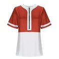 thumbnail image 6 of Women's Loose Fit Short Sleeve Color Block Tops Shirts Blouses Crewneck Casual Daily Wear Vacation Travel Fashion Essential Gift for Women | CSEONE,Red L, 6 of 9
