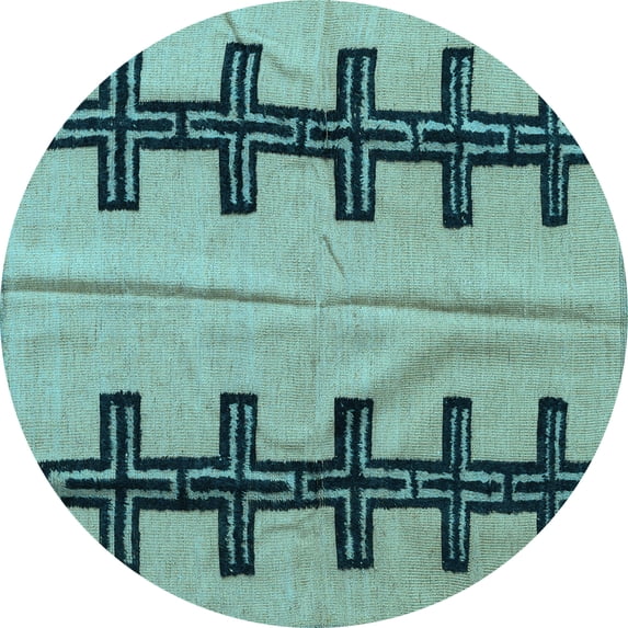 Ahgly Company Indoor Round Oriental Light Blue Modern Area Rugs, 8' Round