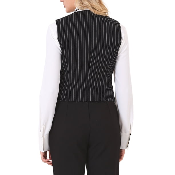 Chaleco formal de botón de cuello en V a rayas vintage para mujer INSPIRE CHIC M negro
