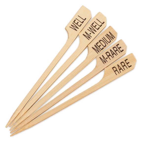 BambooMN Steak Doneness Bamboo Food Appetizer Paddle Skewer Picks - Assorted - 3.5" (8.9cm) - 100 Pieces