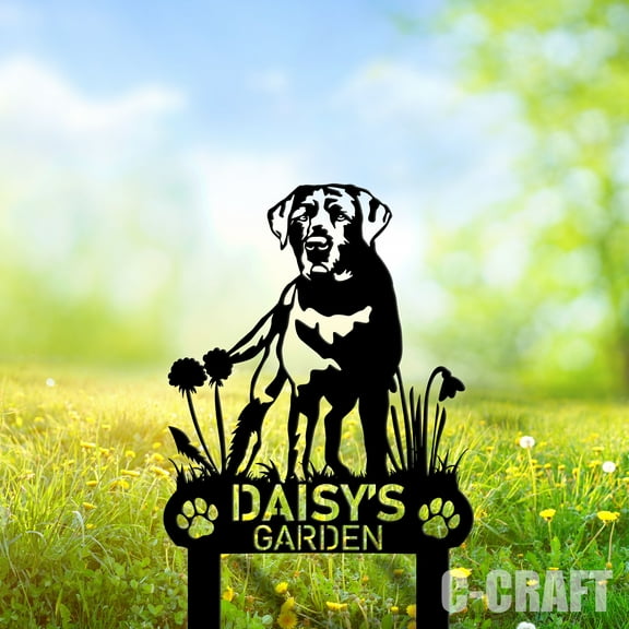 C-CRAFT Custom Black Labrador Retriever Metal Yard Sign Weather Resistant for Garden Decor