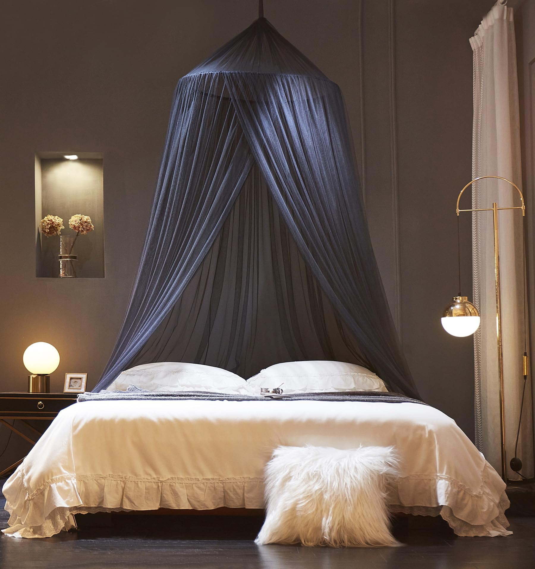 Black Canopy Bed Curtains - Netting Room Decor, Ceiling Tent, Canopy for Single, Twin, Full, Kids Bed Curtains, Fire Retardant Fabric （For beds below 1.5 meters）