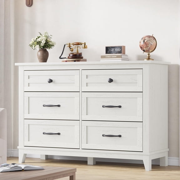 6 Dresser for Bedroom, 47 in Wide Drawer Dresser with Storage Freestanding, Wooden Closet Storage Chest for Living Room, Bedroom, Entryway, White