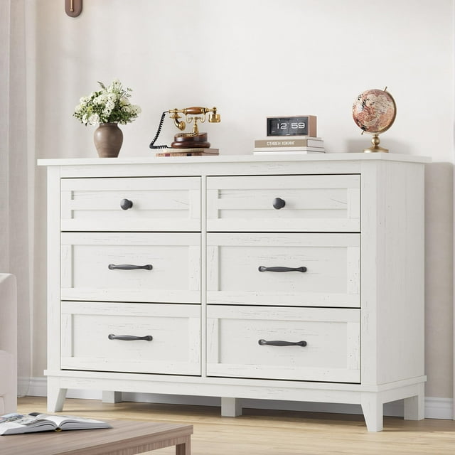 Yiwa Commode Grand à 6 Tiroirs, Coffre de Rangement Rustique et Moderne, Armoire Robuste en MDF pour Chambre, Couloir Ou Salon