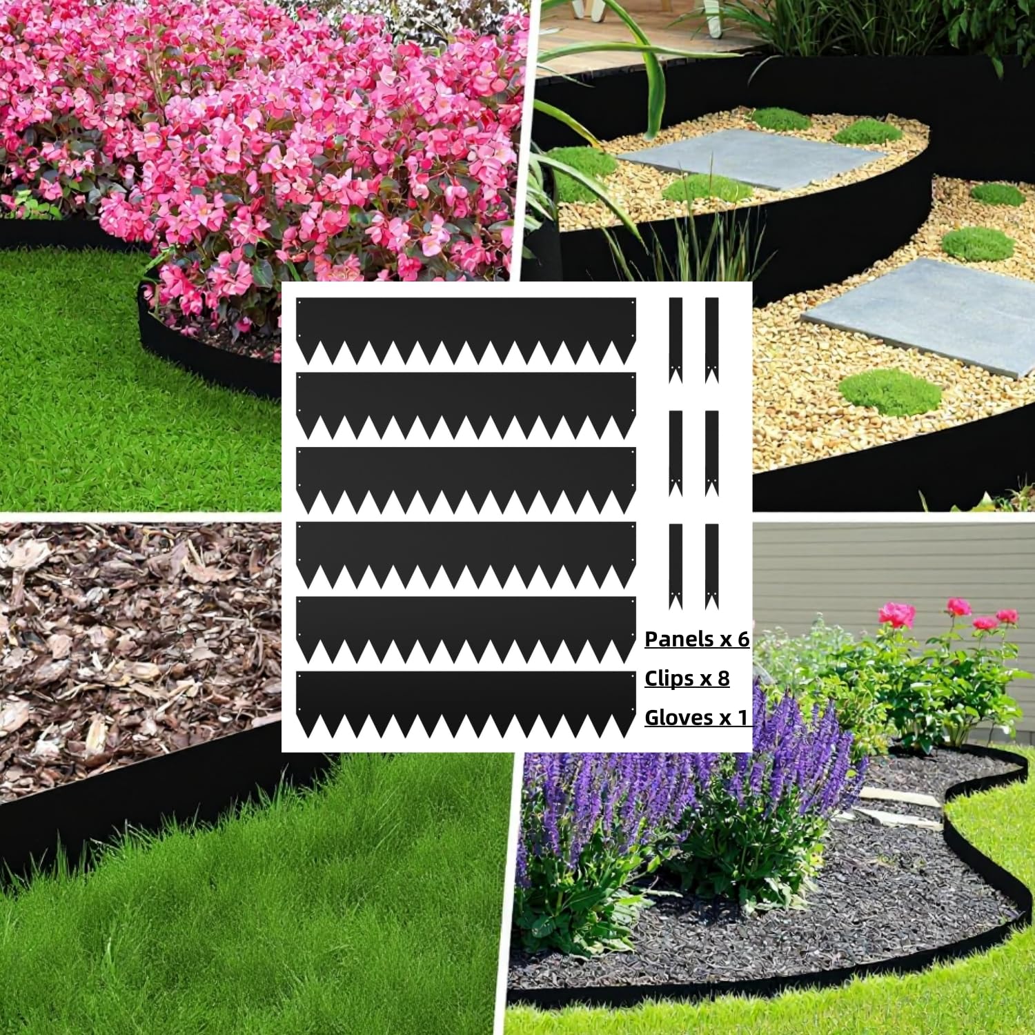 6 Pack 40" x 8" Corten Steel Landscape Edging, Pre-Weathered Garden Metal Border (20Ft), Hammer-in Sawtooth Strips, Heavy Duty, w/ 8 Clips & Gloves, Rust Finish Lawn & Yard Edge