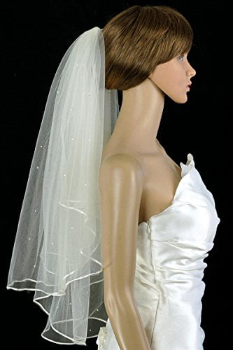 2T Ivory Elbow Length Satin Rattail Edge Bridal Wedding Veil 