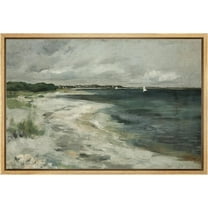 PixonSign Framed Canvas Print Wall Art Ocean Wave Beach Shore Landscape Nature Wilderness Illustrations Fine Art Decorative Farmhouse/Country Relax/Calm/Cozy Multicolor Zen - 24"x36" Natural