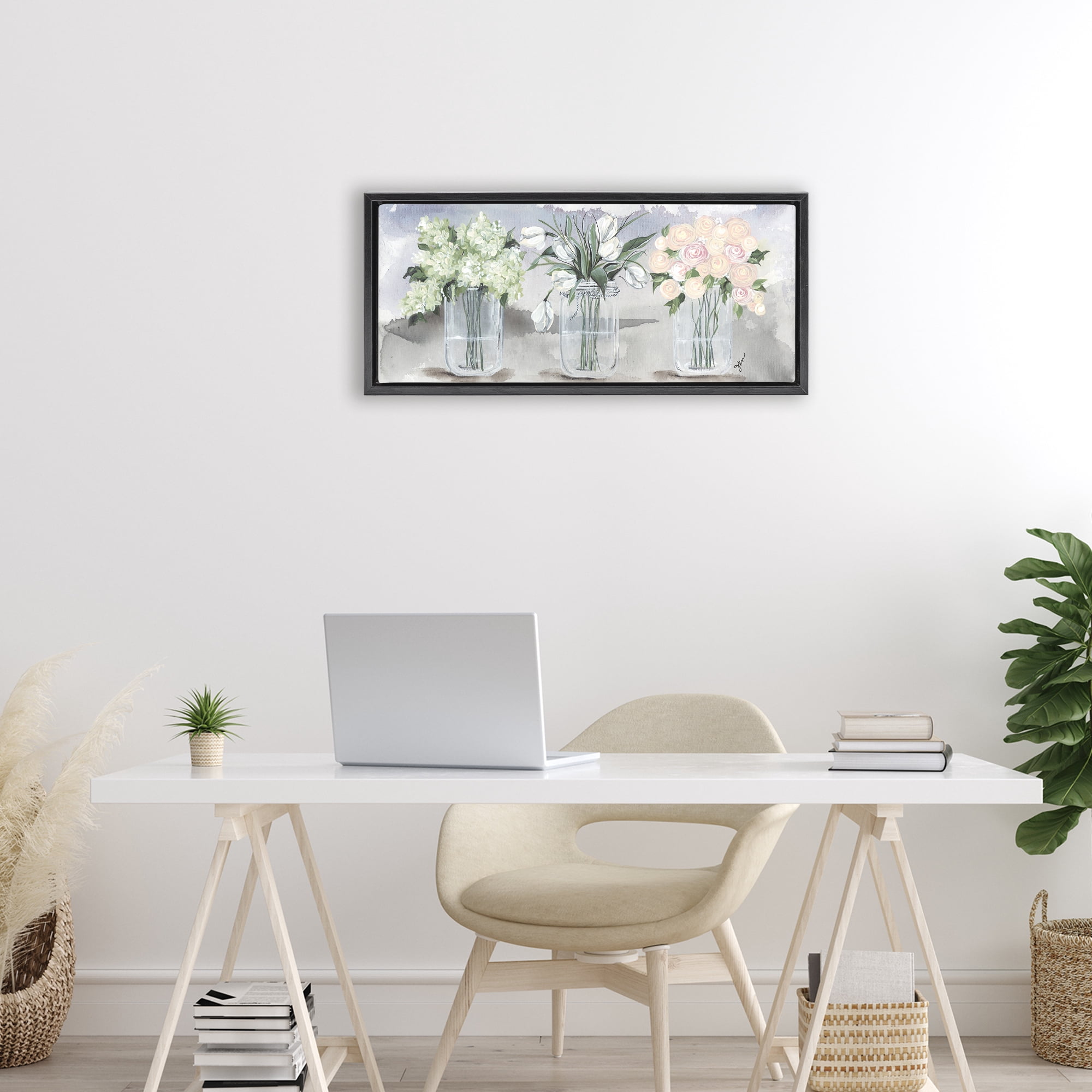 Stupell Industries Mason Jar Flower Watercolor Black Framed Floater Canvas Wall Art, design by Julie Norkus