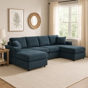MOONMISS Sectional Sofas with Double Chaise, U-Shaped Cloud Comfy Couches for Living Room, L-Shaped Modern Reconfigurable Sectional Couch Furniture Set,Sofa Simple Assembly,Blue-4Seat