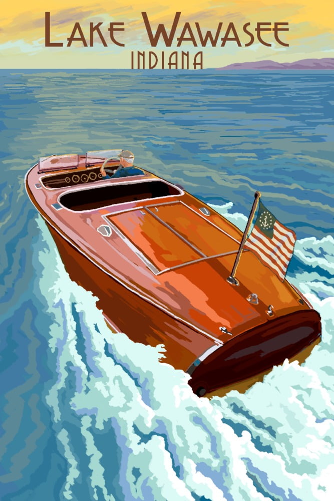 Syracuse, Indiana, Wooden Boat, Lake Wawasee (24x36 Giclee Gallery Art