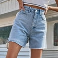thumbnail image 2 of TTUHYWXI Womens Jean Shorts for Denim Casual Summer Mid Waist Frayed Stretchy Ripped (Blue, M), 2 of 5