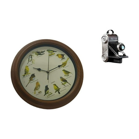 Wall Clock Decorative Prop Camera Statue Birdsongs Hourly Alarm PP Glass Material Home Office Scene