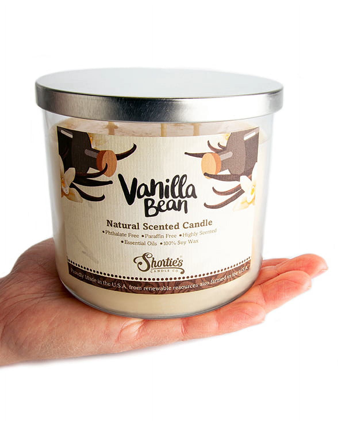 Vanilla Bean Scented 3 Wick Candle - All Natural - Made with 100% Responsibly Sourced Soy and Essential Fragrance Oils - Phthalate & Paraffin Free, Vegan, Non-Toxic