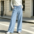 thumbnail image 2 of XuJwPNcy Pants for Women Casual Wide Leg Cotton Linen Pants with Pockets Solid Color Beach Travel Drawstring Trousers(Light Blue,XX-Large), 2 of 7