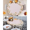 thumbnail image 6 of Fitted Round Tablecloths Table Covers 36-44in,Fall Harvest Thanksgiving Pumpkin Waterproof Elastic Edged Table Cloth for Kitchen Dining Holiday Party Tables Decor,Flower Leaves on Pink Checker, 6 of 6