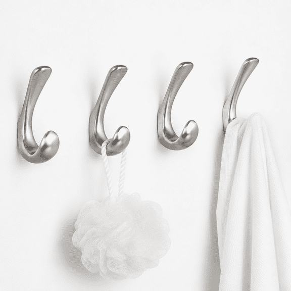 4 Pack Brushed Nickel Wall Mounted Towel Hooks, Modern Bathroom Robe & Towel Holder