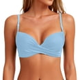 thumbnail image 2 of Women's Twist Front V Neck Bikini Top Padded Adjustable Spaghetti Straps Bathing Suit Tops Only Sky Blue M, 2 of 5